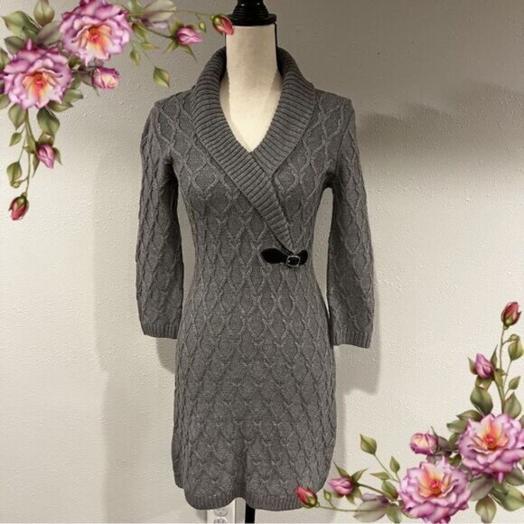 Calvin Klein grey v-neck sweater dress - Picture 1 of 12